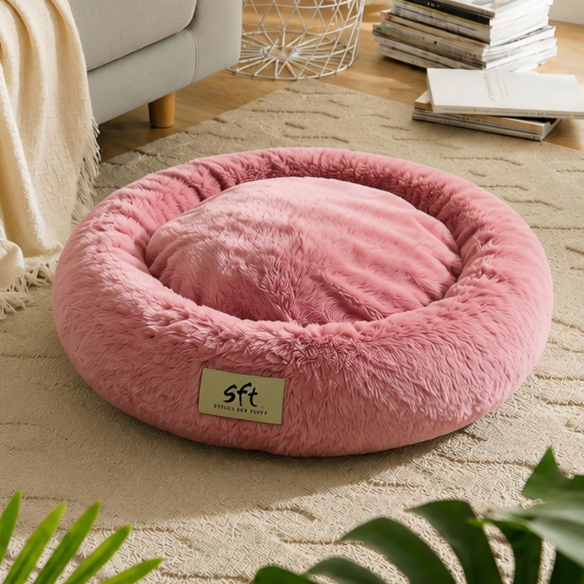 SFT CloudNest Fluffy Donut Dog Bed – Soft & Washable (Peach)