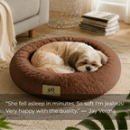 SFT CloudNest Fluffy Donut Dog Bed – Soft & Washable (Brown)
