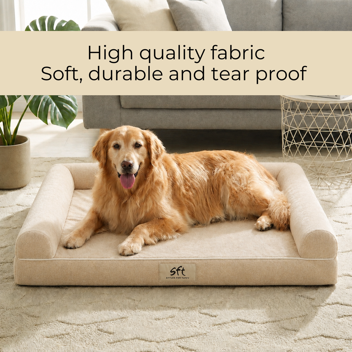 SFT C-Arc Orthopedic Dog Sofa Bed – Waterproof & Washable (Beige)