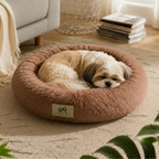 SFT CloudNest Fluffy Donut Dog Bed – Soft & Washable (Brown)