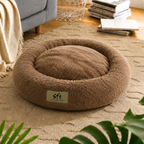 SFT CloudNest Fluffy Donut Dog Bed – Soft & Washable (Brown)
